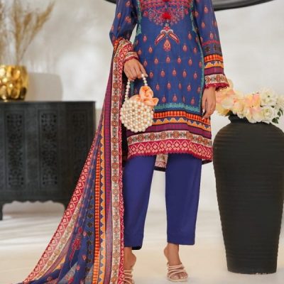 3 Piece Unstitched Lawn Self Stripe Premium Printed – SUNDUS