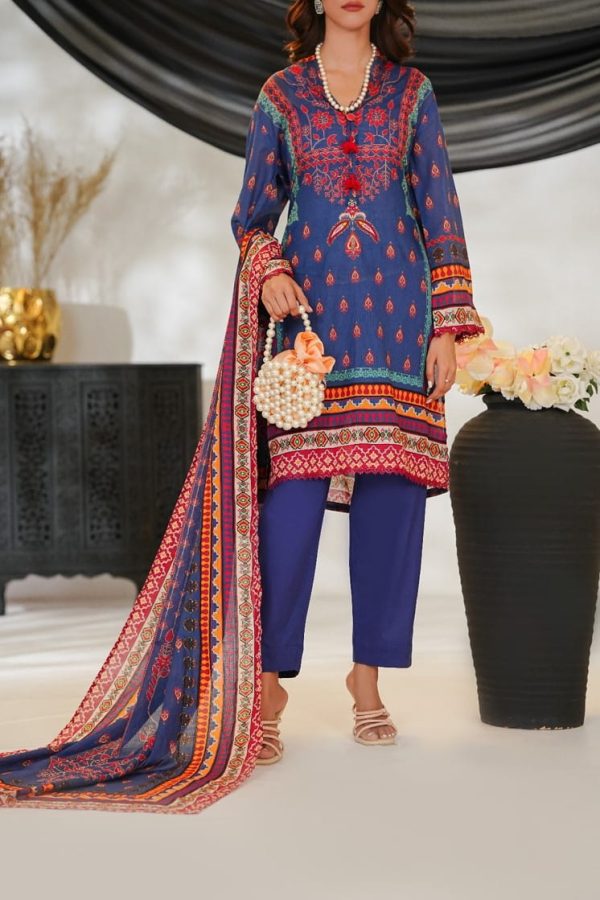 3 Piece Unstitched Lawn Self Stripe Premium Printed – SUNDUS