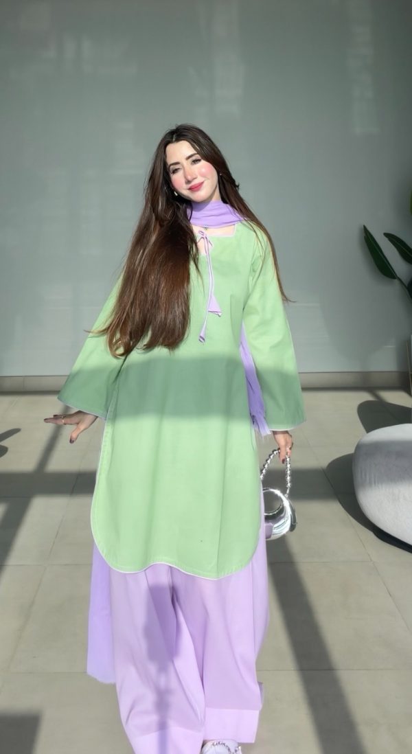 Matcha Bloom 3PC Suit with Chiffon Dupatta