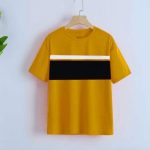 REGULAR FIT Half SLEEVES T-SHIRT WHITE STRIP MUSTARRD