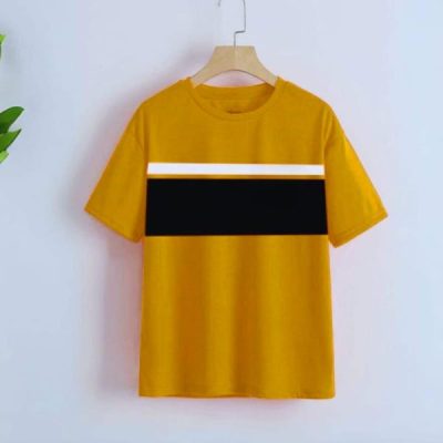 Buy REGULAR FIT Half SLEEVES T-SHIRT WHITE STRIP MUSTARRD