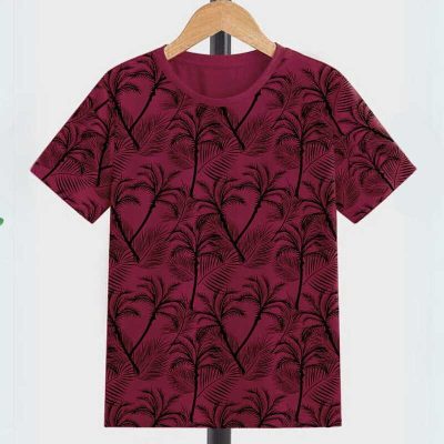 Regular Fit Half Sleeves T- SHIRT-Leaf Tree-Maroon