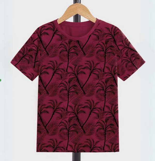 Regular Fit Half Sleeves T- SHIRT-Leaf Tree-Maroon
